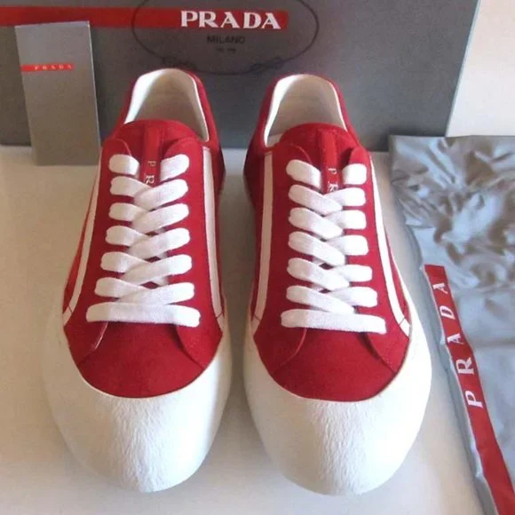 new PRADA red suede logo low-top sneakers 6.5/7.5 US